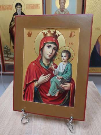 Икона Пресвятой Богородица Тихвинская с золочёными нимбами, 21 × 28 см, масляная живопись