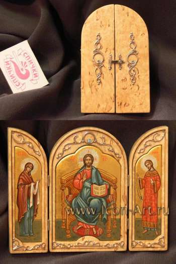Складень. Господь Вседержитель, Пресвятая Богородица, святой Роман Сладкопевец
