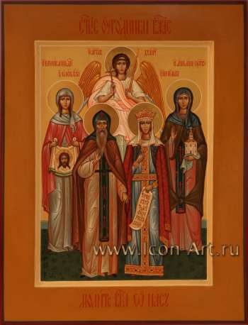 Семейная икона. Святые: праведная Вероника, Князь Олег Брянский, Ангелина Сербская и Ангел Хранитель.