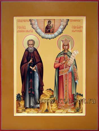 Семейная икона: святой прп. Димитрий Прилуцкий и св. вмц. Екатерина