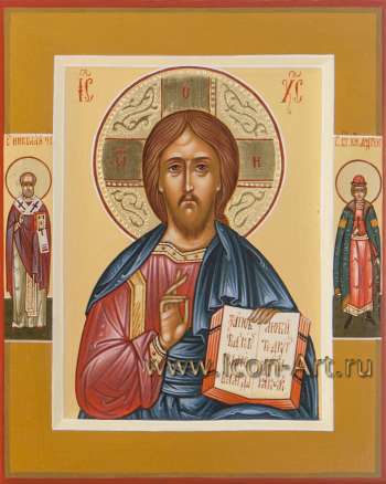 Иисус Христос Господь Вседержитель с полеосными святыми: свт. Николай Чудотворец, благ. кн. Андрей Боголюбский