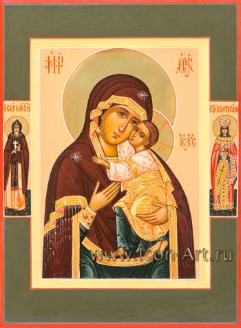 Пресвятая Богородица «Толгская» с полеосными святыми: прп. Сергий Валаамский и вмц. Екатерина