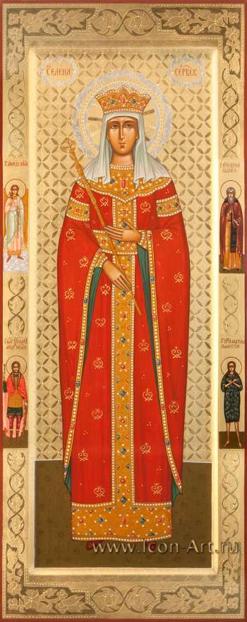 Святая благоверная царица Елена Сербская, на полях святые: Ангел Хранитель, прп. Сергий Радонежский, бл.кн. Александр Невский, прп. Фотиния Палестинская