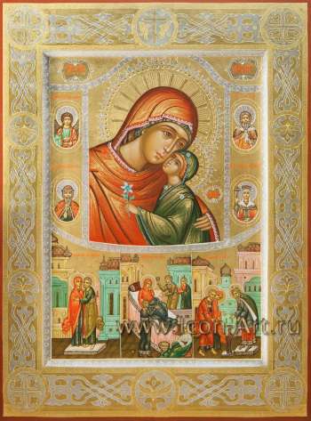 Святая праведная Анна с житием и избранными святыми: святой Ангел Хранитель, пророк Божий Илия, благ. кн. Владимир, царица Елена Константинопольская