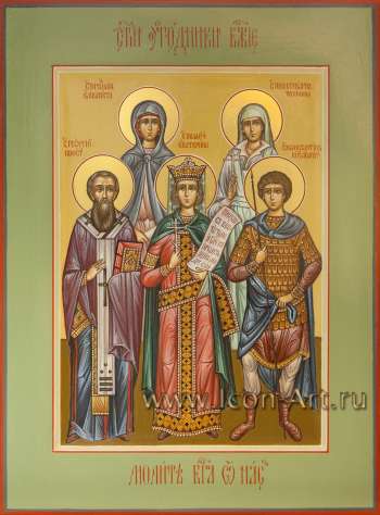 Семейная икона: святая праведная Елисавета, мц. Апполинария Тупицына, свт. Георгий Константинопольский, вмц. Екатерина, ст. князь Константин Арагветский