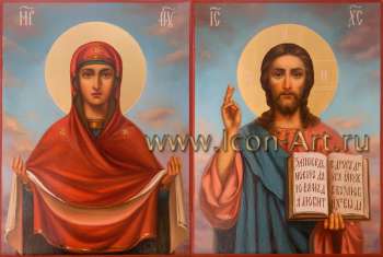 Венчальная пара с иконой Божией Матери «Покров»