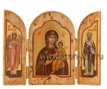 Складень: Пресвятая Богородица «Одигитрия» с Ангелом Хранителем и святителем Николаем 