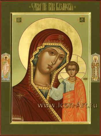 Икона Пресвятой Богородицы «Казанская».  На полях иконы святой Ангел Хранитель и святой Алексий митрополит Московский.