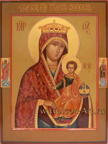 Икона Пресвятой Богородицы «Тотемская-Суморенская». На полях иконы святой Ангел Хранитель и святая равноап. великая княгиня Ольга.