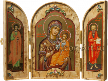 Складень: Пресвятая Богородица «Иверская» с Ангелом Хранителем и апостолом Петром