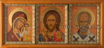 Триптих: Пресвятая Богородица «Казанская», Господь Вседержитель и святитель Николай Мирликийский