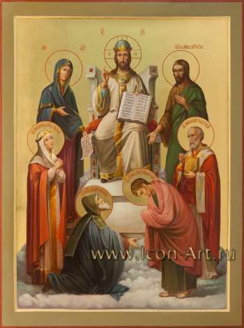 Семейная икона: Деисус с предстоящими святыми: царица Людмила Чешская, преподобный Димитрий Прилуцкий, мч. Александр Римский