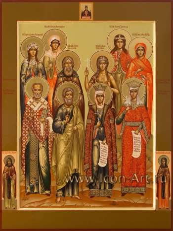 Семейная икона, святые: мц. Фотина, мц. Людмила, мц. Пелагия, прав. Анна, прп. Сергий, прп. Мария, свт. Николай, ап. Андрей, вел.кн. Ольга, мц. Людмила