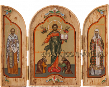 Складень: Господь Вседержитель, свт. Николай и свт. Алексий Московский