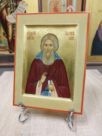 Икона преподобного Сергия Радонежского с золочёными нимбами