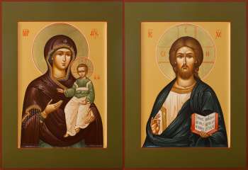 Венчальная пара с иконой Богородицы «Одигитрия»