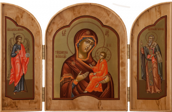 Складень: Пресвятая Богородица «Тихвинская», Архангел Михаил и св. Иоанн Милостивый