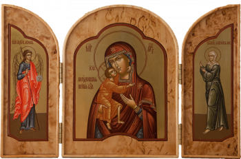 Складень: Пресвятая Богородица Владимирская», св. Ангел Хранитель и блаж. Матрона Московская