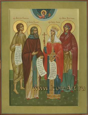 Семейная икона. Святая Анастасия Римляныня, святой прп. Сергий Радонежский, святая царица Елена и святая Анна Пророчица.