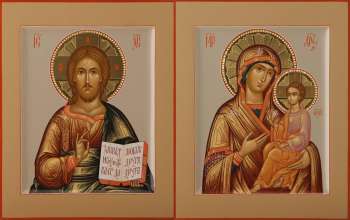 Венчальная пара с иконой Богородицы «Тихвинская»