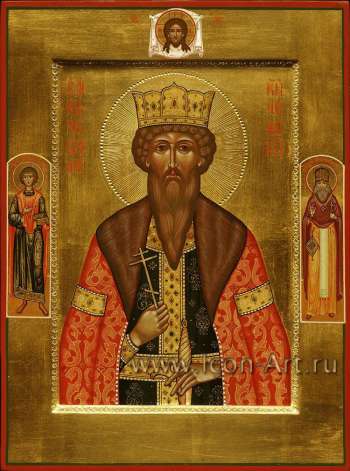 Святой Вячеслав князь Чешский. На полях иконы: святой великомуч. Пантелеимон и святой Лука Крымский.