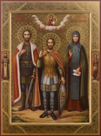 Семейная икона: свт. бл. кн. Александр Неский, мч. Иоанн Воин, прп, Мария Радонежская