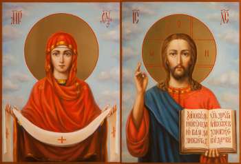 Венчальная пара с иконой Богородицы «Покров»