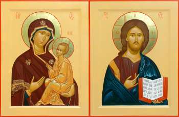 Венчальная пара с иконой Богородицы «Тихвинская