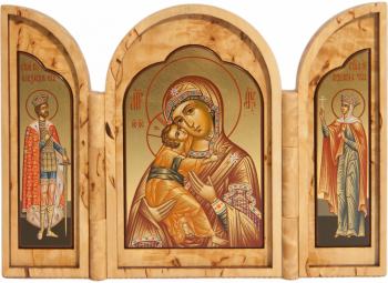 Складень: Пресвятая Богородица Владимирская, вл.кн. Александр Невский и кн. Людмила Чешская 
