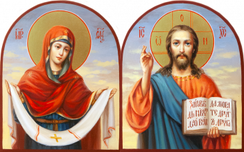 Венчальная пара с иконой Богородицы «Покров»