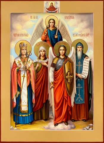 Семейная икона: свт.Никита Новгородский, мц.Татиана,Архангел Михаил, прп.Георгий Хозевит