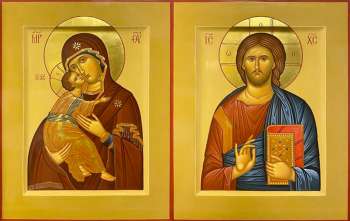 Венчальная пара с иконой Богороидцы "Владимирская"