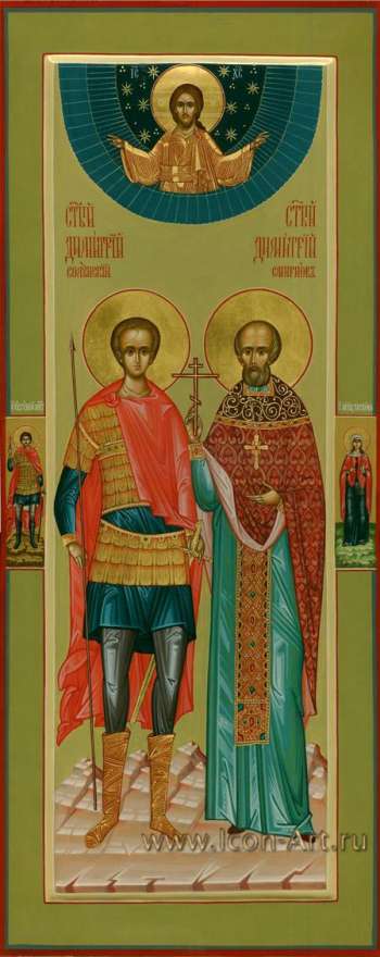 Святой великомуч. Димитрий Солунский и святой Димитрий Смирнов. На полях иконы: святой Евгений Мелитинский и святая мц. Татиана.