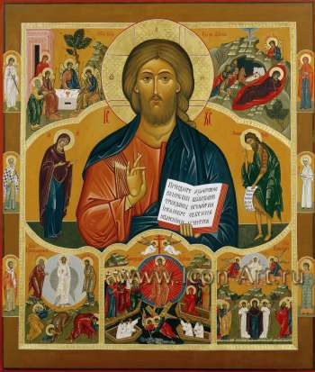 Семейная икона с Праздниками и Христом Вседержителем