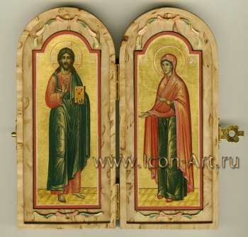 Складень из карельской березы с Господом Иисусом Христом и Пресвятой Богородицей