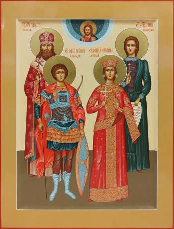 Семейная икона: священномученик Герман (Кокель), вмч. Георгий, вмц. Екатерина, мц. Кира Оболенская