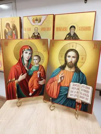 Венчальные иконы Богородицы «Иверская» и Господа Вседержителя с позолотой