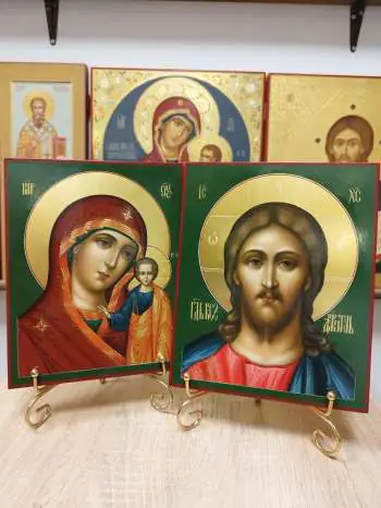 Венчальные иконы Казанской Божией Матери и Господа Вседержителя с золочёными нимбами